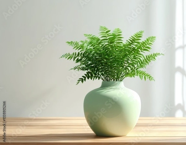 Fototapeta Elegant Green Plant in a Softly Lit Minimalist Setting