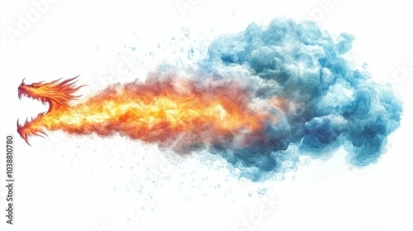 Fototapeta Illustration for a cloud shaped like a dragon breathing fire