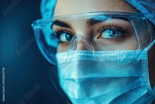 Obraz Healthcare worker in personal protective equipment ready for tasks in a clinical setting