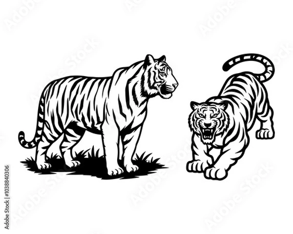 Obraz Tiger icon vector black and white concept