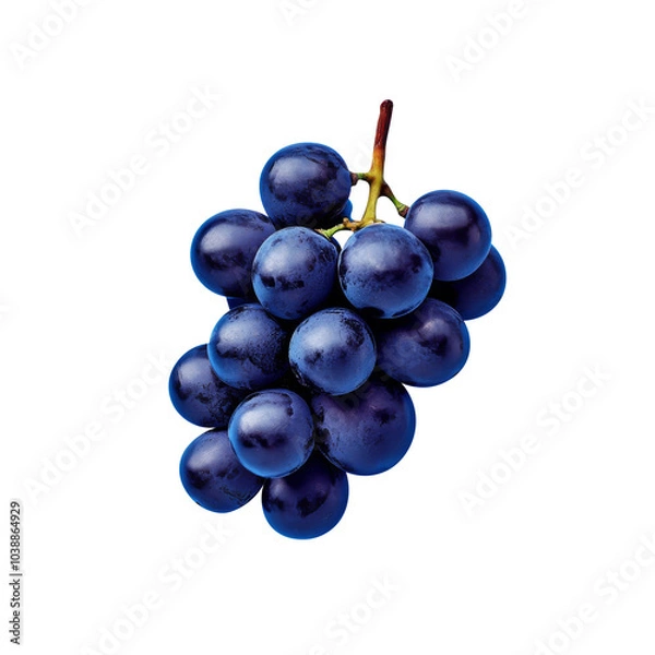 Obraz Blue grapes bunch isolated on white background. Generative AI