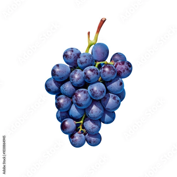 Obraz Blue grapes bunch isolated on white background. Generative AI