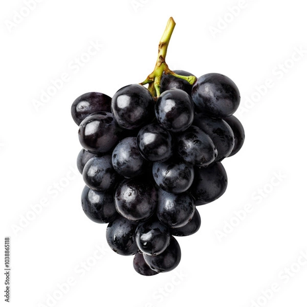 Obraz Black grapes bunch isolated on white background. Generative AI