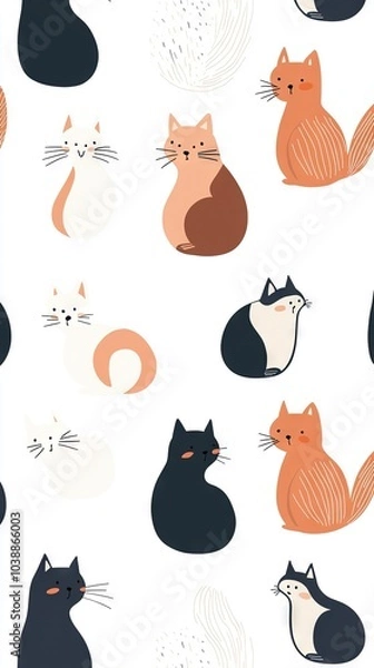 Fototapeta   Group of cats on white background with orange and black stripes