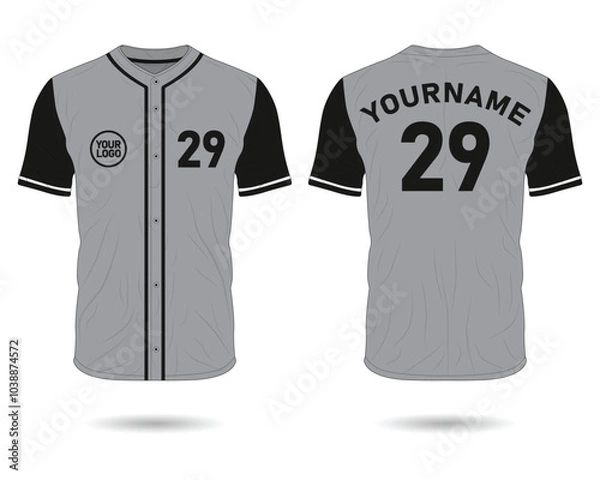 Fototapeta Black and grey baseball uniform mockup front and back view