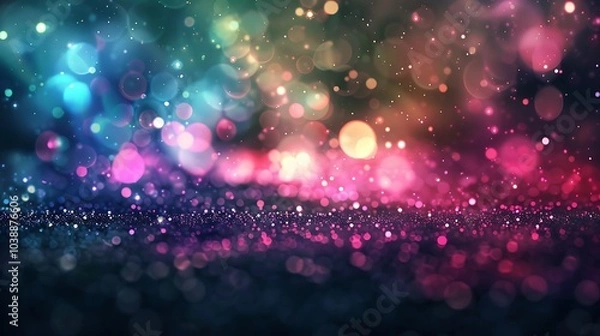 Fototapeta Vibrant Bokeh Lights and Glittering Particles in Abstract Scenes of Blue and Colorful Designs