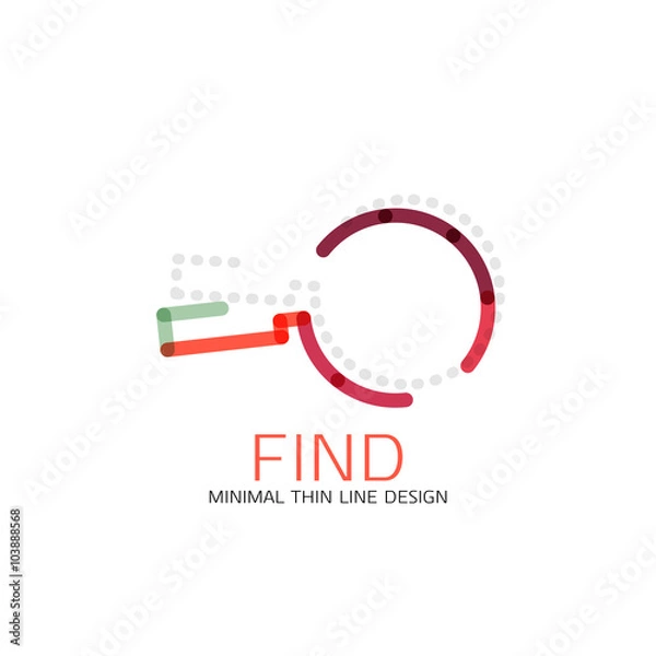 Fototapeta Vector thin line design logo magnifying glass, search and find or zoom logotype concept. Linear minimalistic business icon