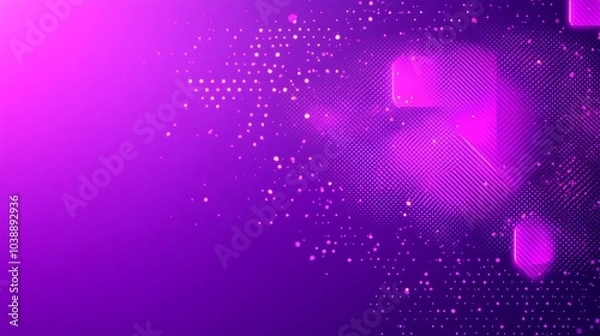 Fototapeta Abstract purple background with glowing dots, lines, and a hexagonal shape.