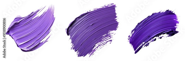 Fototapeta  Set of A hand-drawn purple brush stroke watercolor design, showcasing rich gradients and textures on transparent background. Ai generated