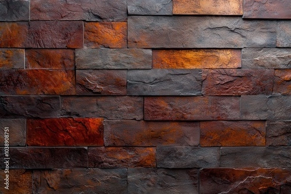 Fototapeta Textured background of a weathered stone wall in red and orange hues suitable for interior design