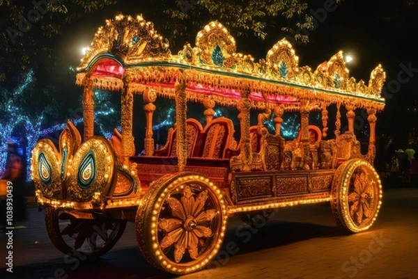 Fototapeta A Diwali procession featuring a beautifully decorated chariot. 