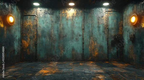 Obraz Industrial Room with Grungy Walls and Lights - 3D Illustration