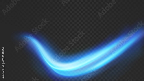 Fototapeta Bright blue halo soft speed transparent swoosh futuristic neon lines. Abstract dynamic rapid bandwidth transparent stream over black background. Vector illustration