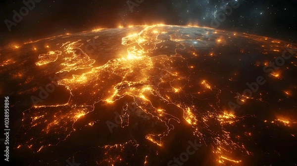 Obraz Europe Night Lights From Space 3D Illustration