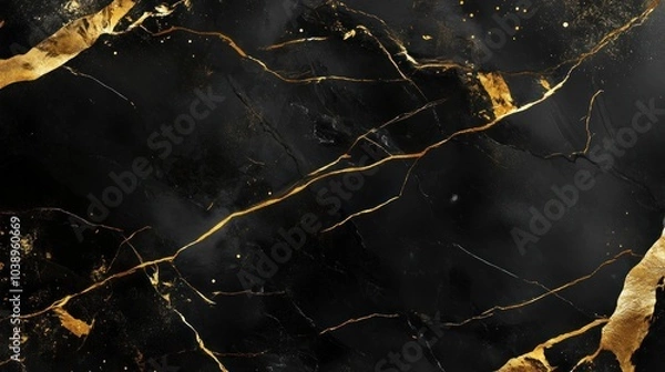 Obraz Elegant Black Marble Texture with Golden Veins: A Luxurious and Sophisticated Background.