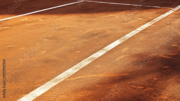 Fototapeta A tennis court's baseline and court markings, outdoor setting with sunny weather, Classic style
