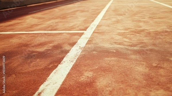 Fototapeta A tennis court's doubles alley with the painted lines and surface texture, outdoor setting under bright sun, Textured style
