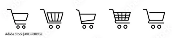 Obraz Shopping cart icon set. Trolley icon. Shopping basket icon. Online shopping button. Editable stroke line icons. Vector illustration.