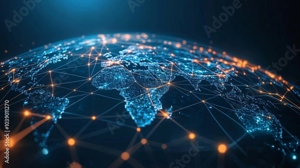 Fototapeta A Global Network of Interconnected Blue and Orange Lights