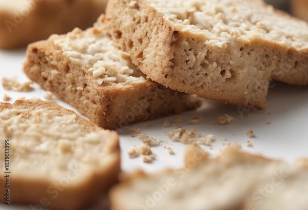 Fototapeta Broken bread rusks with crumbs isolated on white or transparent