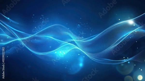 Fototapeta Abstract Blue Wave with Glowing Particles