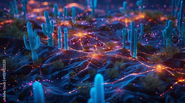 Fototapeta Digital Map of Arizona with Glowing Network Lines Connecting Business Hubs

