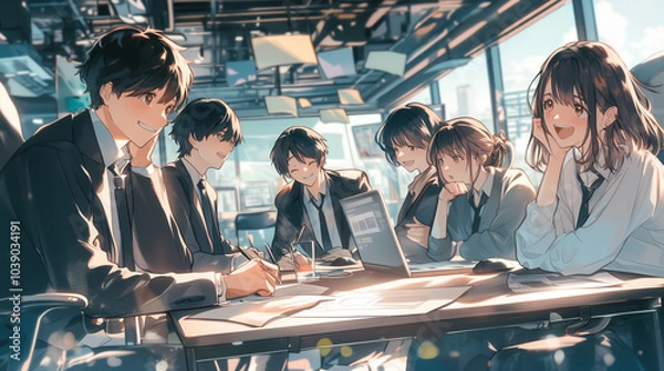 Obraz 笑顔でミーティングをする会社員