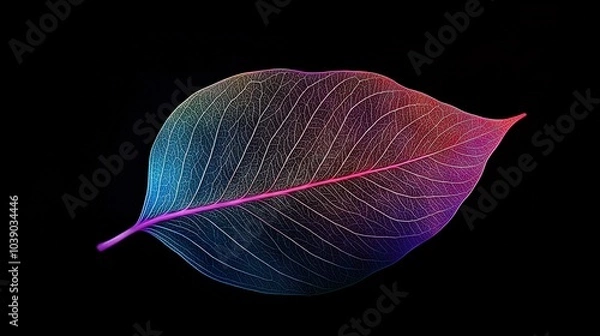 Fototapeta   A colorful leaf on a black background with two pink lines dividing it