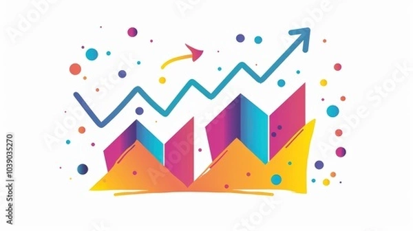 Fototapeta A simple flat illustration upward trending graph lines with an arrow pointing up at the top on white backgound 