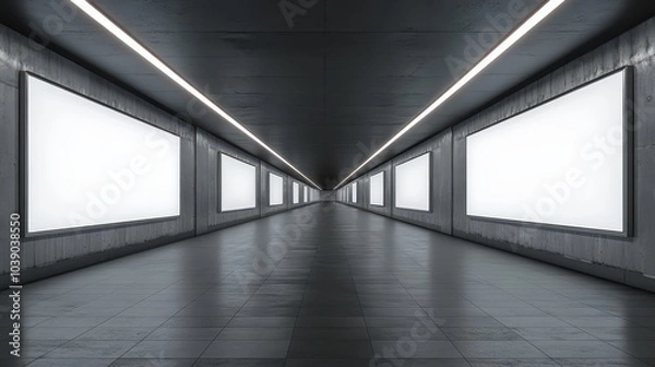 Fototapeta 2 empty advertising banners mockup in underground tunnel outdoor media display space lightbox 6 sheet design template