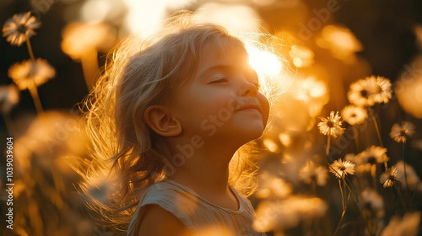 Fototapeta portrait of a girl in the sunset