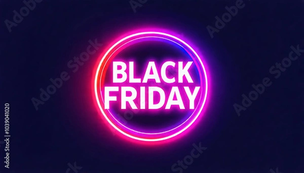 Fototapeta Vibrant Black Friday design with neon lights and smoky effects, highlighting massive sale promotions, generative ai