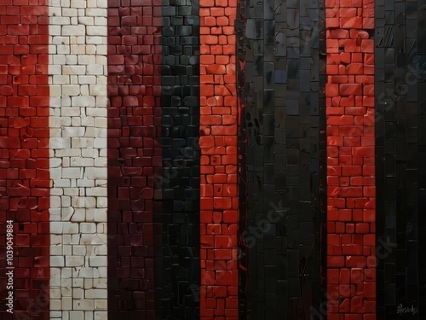 Fototapeta Mosaic brick wall with red and black stripes. 3d rendering