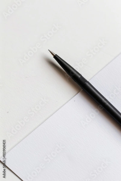 Fototapeta Black pen on blank paper in minimal space