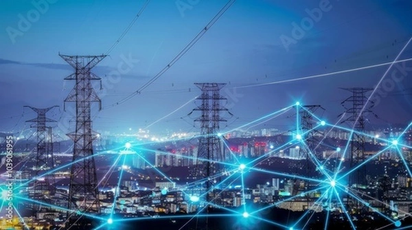 Fototapeta A smart grid system optimizing energy distribution in a city