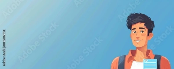 Obraz Cartoon-style illustration of a young man with blue eyes and a friendly smile, perfect for avatars or profiles for id cards.