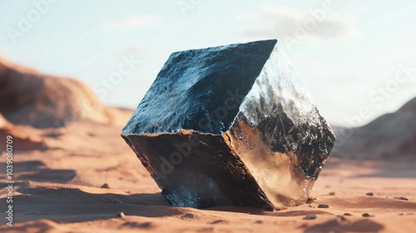 Obraz Icy Metallic Cube in Desert Landscape