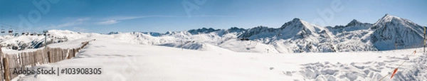 Obraz Panoramic view of beautiful snowy mountains in a sky station