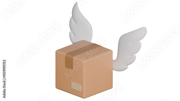 Obraz 3d render icon design postal service carton cardboard box receive parcel delivery fly wings isolated transparent alpha channel background