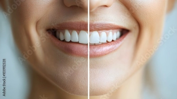Fototapeta Senior woman's smile before and after, aged lips with wrinkles transitioning to plump, youthful lips and smooth skin, showcasing age-defying results