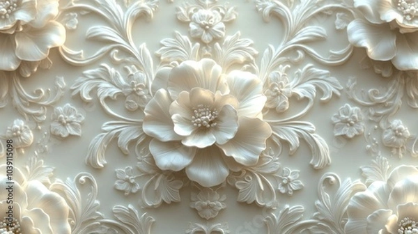 Fototapeta White Floral 3D Pattern