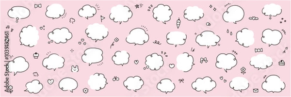 Obraz 手描きの吹き出しのベクターイラストセット。ふきだし、フレーム、おしゃれ、手書き、ハート、落書き