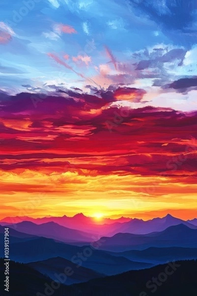 Fototapeta Sunset Serenade: A Symphony of Skies and Mountains