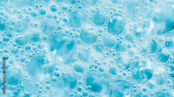 Fototapeta Abstract blue soap bubbles in water for cleaning background