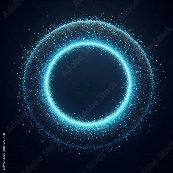 Obraz blue ring or sphere or circle in blue light, floating amidst a vast, star-studded cosmos on black dark background