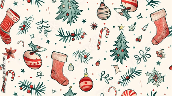 Obraz Christmas Ornament Pattern Red Green Festive