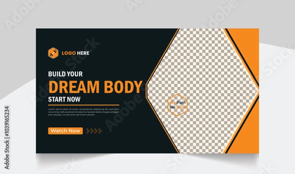 Fototapeta Gym fitness training youtube thumbnail design and workout web banner template