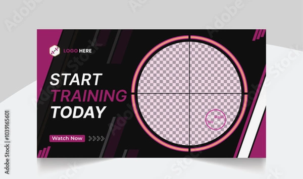 Fototapeta Gym fitness training youtube thumbnail design and workout web banner template