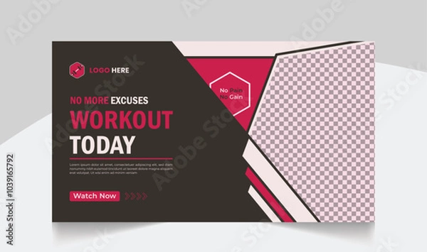 Fototapeta Gym fitness training youtube thumbnail design and workout web banner template