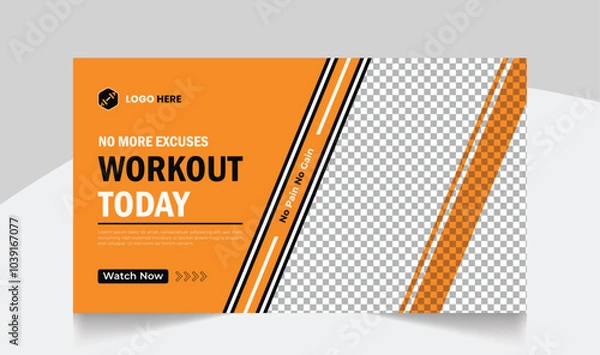 Fototapeta Gym fitness training youtube thumbnail design and workout web banner template